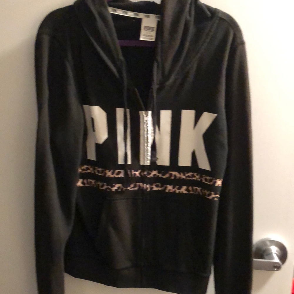 Pink Victoria’s Secret Leopard Print Full Zip Hoodie